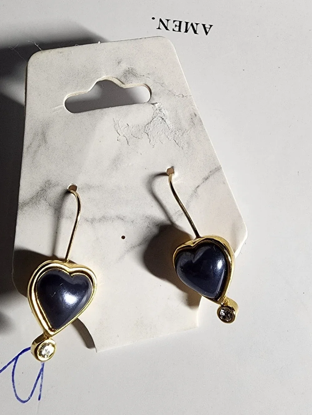 Joan Rivers Gold-Tone Navy Heart Drop Earrings with Crystal Accent